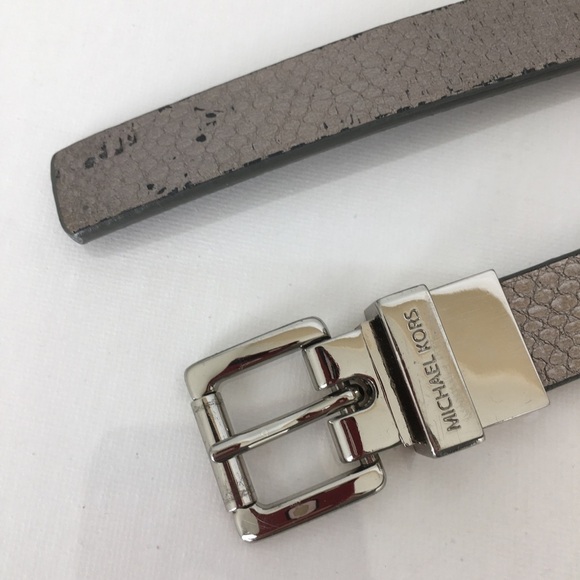 Michael Kors Thin Reversible Belt Black Patent Leather Silver Snakeskin Size L - Picture 7 of 14